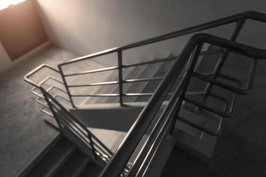 Fire exit staircase down way for emergency escape from building in case of fire photo