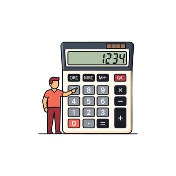 A man using a calculator tool for a financial report and budget planning. Concept for business calculation, money management, and accounting process efficiency vector