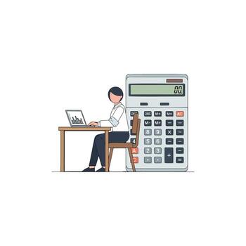 Money management and budget planning using a calculator tool for business calculation, computing profit and loss for a financial report and income analysis vector