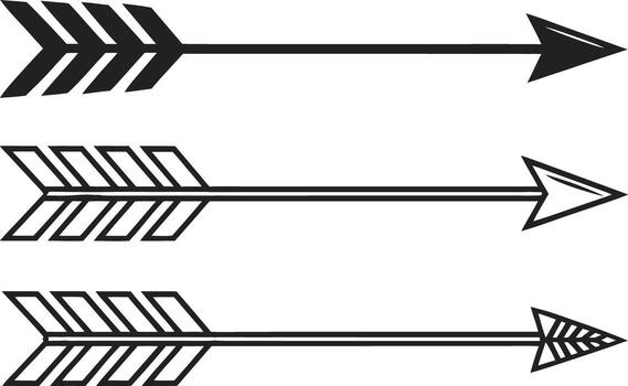 Three Hand Drawn Arrow Illustrations With Different Fletching vector