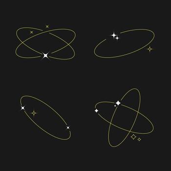 Y2k line circle with star modern minimalist aesthetic line elements design vector