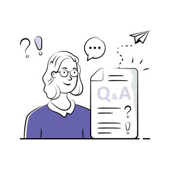 A student asking and answering questions during study session, ready to use hand drawn illustration vector