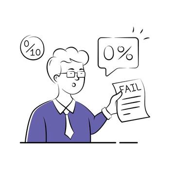 Student failing exam and receiving zero marks paper, ready to use trendy illustration vector