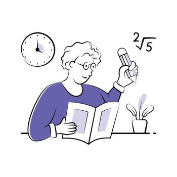 un mano dibujado ilustración de un estudiante escritura deberes y resolviendo académico asignaciones vector