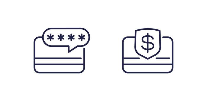 card PIN code icons, secure payment, line design vector