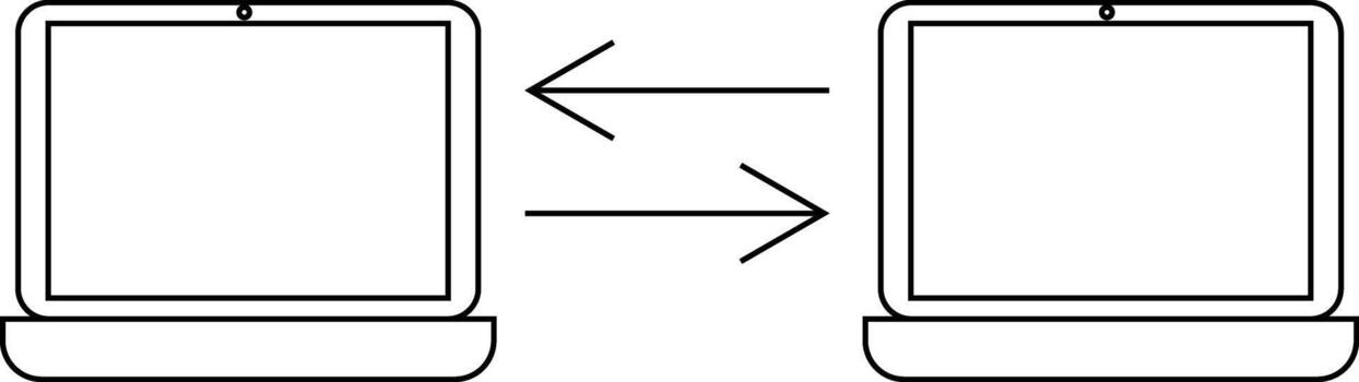 icon of 2 laptops transferring data to each other with a white background vector