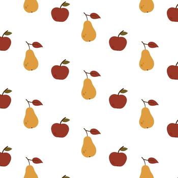 Seamless pattern with red apples and yellow pears for autumn fruit design vector
