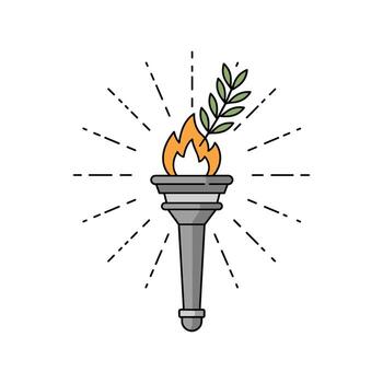 Symbolic torch with flame and olive branch signifying peace and victory vector