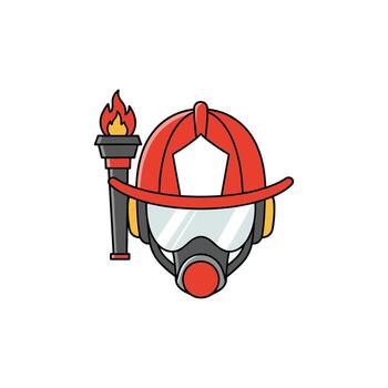 Firefighter icon helmet and torch symbolizing safety and protection vector