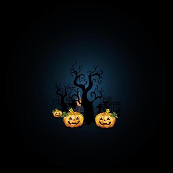 Halloween scene with pumpkins and trees vector