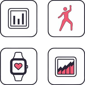 cuatro íconos de un persona, un corazón, un reloj y un gráfico vector