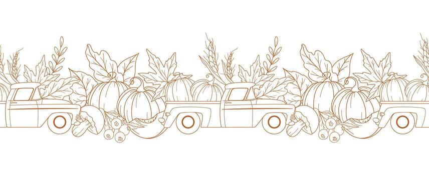 Fall Design. Autumn Background. Autumn Line Art Drawing. Fall Flower Design. Fall Botanical garland seamless. Border Frame vector