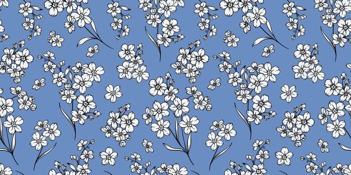 Floral seamless pattern with Forget-me-nots. Flower background. Trendy Flower pattern hand drawn line art. Elegant seamless background minimalist style vector