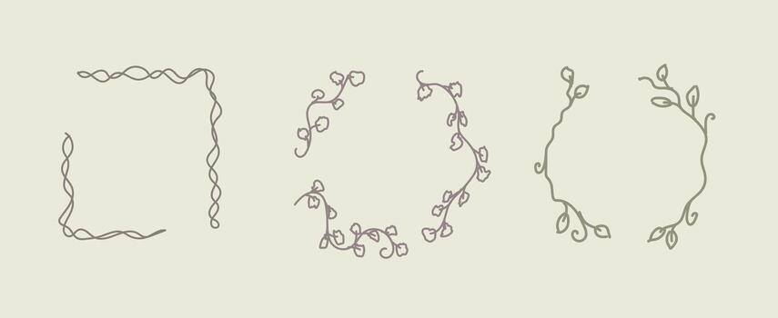 Set Of Floral Whimsical Elegant Natural Boho Circle And Square Frames vector