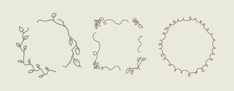 Set Of Beautiful Floral Natural Boho Circle And Square Frames vector