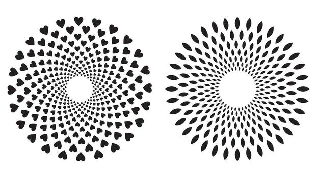 Geometric Spiral Pattern of Hearts and Petals Abstract Circular Optical Illusion Design vector