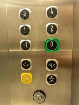 Elevator control panel with floor buttons and braille markings photo