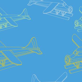Editable Outline Aerial Three-Quarter Oblique Front View Pontoon Floating Plane Vectorized Illustration as Seamless Pattern for Creating Background of Transportation or Recreation Related Design vector