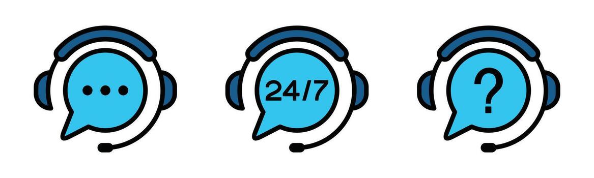 Customer service, help, support, assistance, call center, hotline, operator, staff, agent, assistant, technical communication icon set symbol - illustration vector
