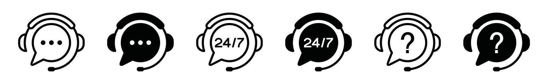 Customer service icon set. Support, help, assistance, call center, hotline, operator, staff, agent, assistant, technical communication icon symbol collection - illustration vector