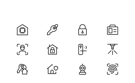 Alarm and Security System Line Icons with a sleek, professional outline look ideal for safety apps, websites, and smart devices. vector