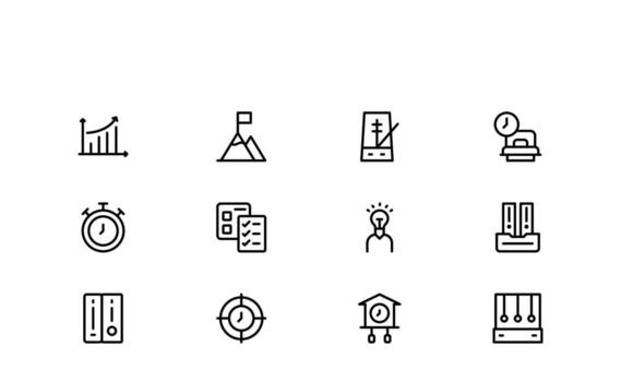 diario planificador y productividad línea icono conjunto moderno mínimo contorno símbolos para cronograma, tarea,tiempo administración vector