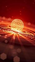 futurista brilhando esfera com geométrico rede e energia ondas, simbolizando digital tecnologia e Ciência. desatado ciclo animação. video