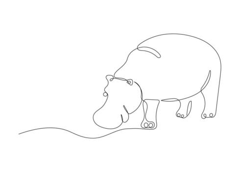 Minimalist Line Art of Hippopotamus in Single Continuous Style vector