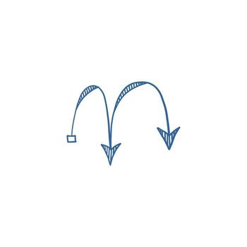 Hand drawn arrow sketch as navigation symbol, freehand graphic pointer for direction and guidance design. vector