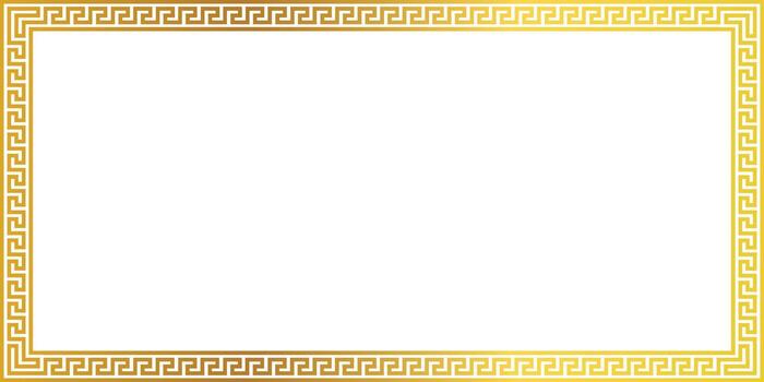 Luxurious gold ornate frame with Greek key border surrounding a blank white canvas, perfect for invitations, certificates, branding, and design templates. vector