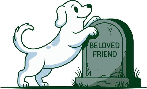 Loyal Dog at Tombstone with Transparent Background for Memorial Design Projects vector