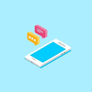 Smartphone with Messaging Bubbles Icon Isometric Vectors Illustration Flat Design