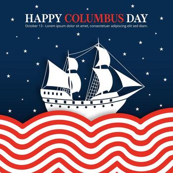 Happy Columbus Day design with a cutting paper ship and waves vector