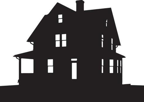silueta de un victoriano estilo casa con iluminado ventanas vector