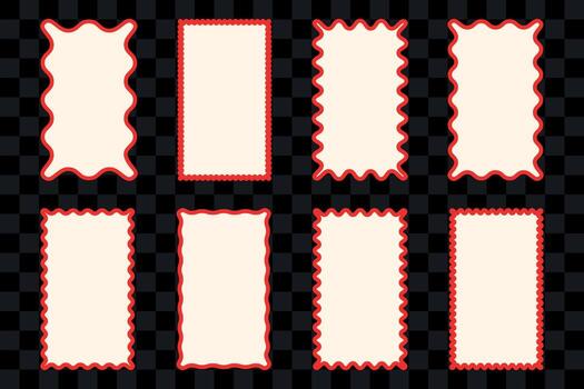 Red wiggly rectangular shapes with curved borders. Frames for social media, greeting cards, stationery, etc. vector