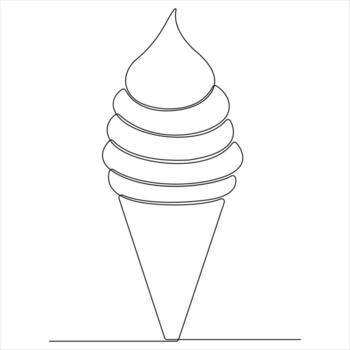 Continuous line drawing ice cream cone summer beach concepy illustration vector