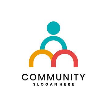 Community logo design with abstract human figures symbolizing unity, diversity and collaboration vector
