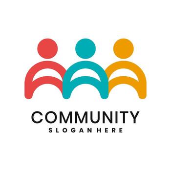 Community logo with abstract human figures symbolizing unity, support and diversity vector