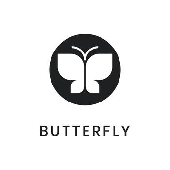 Minimalist butterfly logo with abstract symmetrical wing shape in a circle vector