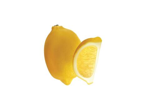 brillante amarillo limón con todo y rebanado realista 3d prestar. Fresco agrios frutas vector