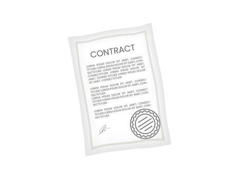 Floating Paper Sheet for contract agreement with signature vector
