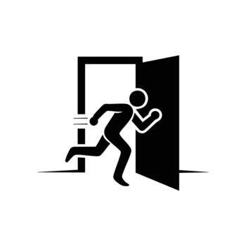 Silhouette of Person Running Through Door Emergency Exit Icon vector