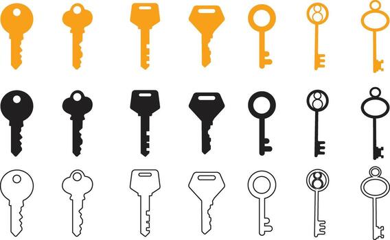 Diverse Key Icons Set - Security, Access, and Solution Symbols vector