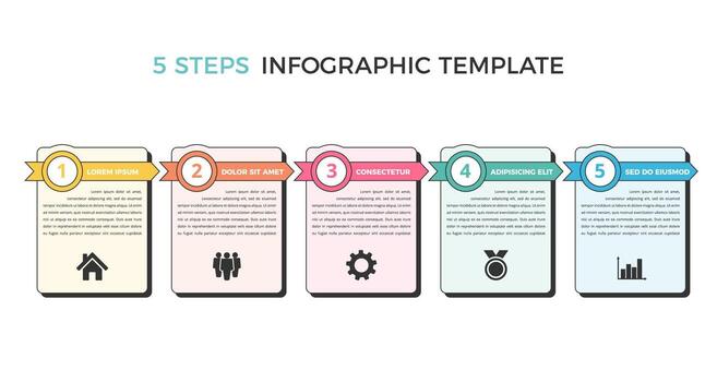 Infographic template with five arrows with place for icons and text vector