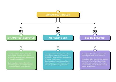 Flowchart with 3 elements, flat infographic template vector