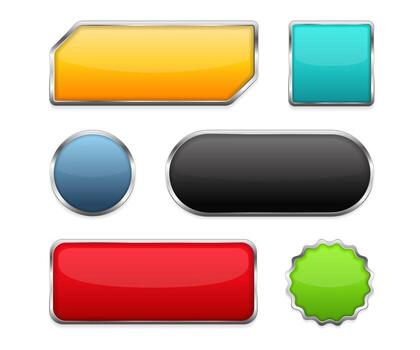 Set of buttons with metallic frames vector
