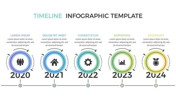 Timeline infographics template with five circles with place for your icons and text vector