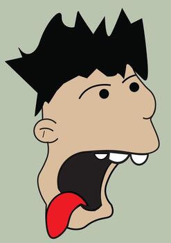 A mocking face with a tongue outside mouth and wide open eyes, suitable for comics books and characters design and icons and logos and social media posts, also good for print materials and banners vector