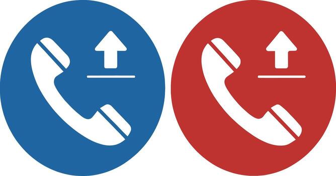 Two phone icons showing upload symbol in blue and red circles silhouette vector