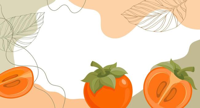 Persimmon background. A composition of ripe persimmons with organic shapes and leaves on an abstract background. Card, banner vector